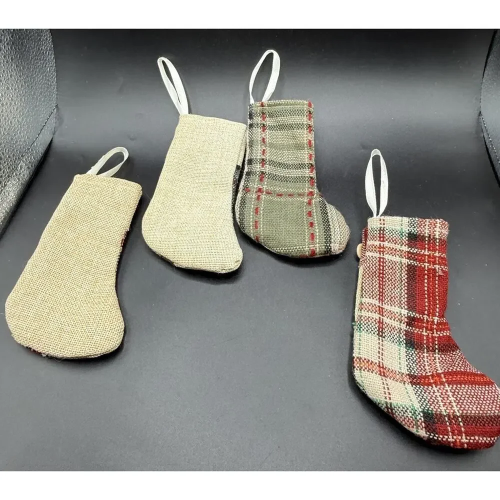 Primitive Ornament Plaid Rustic Stocking HANDMADE Christmas Ornaments -Lo24